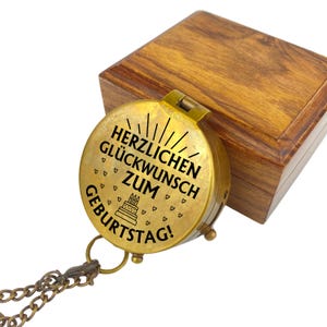 Personalized compass vintage look with engraving of your choice birthday motif and desired text name various designs brass leather case gift box
