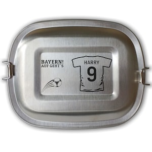 Edelstahl Brotdose mit Gravur Fußball Trikot personalisiert mit Name Nummer Wunschtext für Kinder und Erwachsene Fussball Fußballer Lunchbox