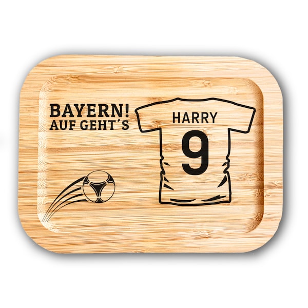 Edelstahl Brotdose Lunchbox für Fußballer und Fußballfans personalisiert mit Trikot und Wunschtext Bambusdeckel Name Wunschgravur Bento Stil