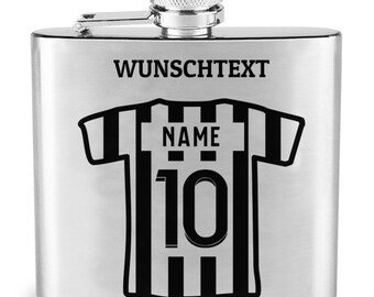 Edelstahl Flachmann mit Gravur Fußball Trikot personalisiert mit Name Nummer Wunschtext 170 ml auch als Geschenkset Fussball Fußballer Sport