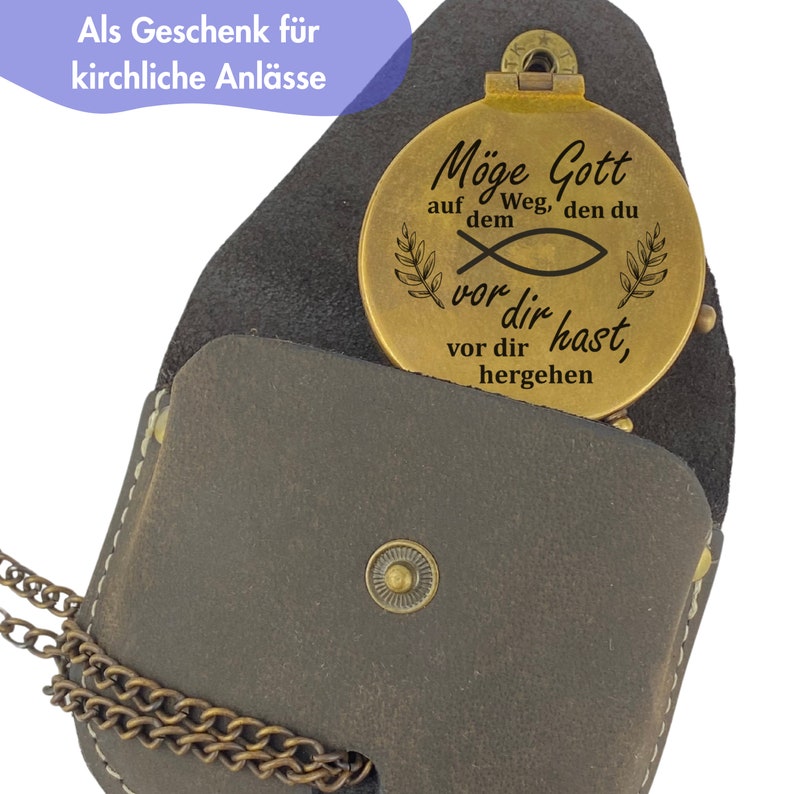 Personalisierter Kompass Vintage Optik mit Kirchenmotiv und Wunschgravur Name Text Geschenk zur Taufe Kommunion Firmung Konfirmation Gravur Bild 3