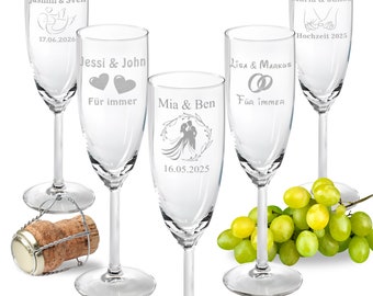 2er Set Sektgläser mit Gravur personalisiert mit Wunschmotiv und Wunschtext Namen Datum für Verliebte Verlobung Hochzeit Geschenk Champagner