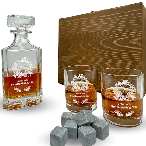 Whisky Set mit Gravur Schützenlogo personalisiert Karaffe 700 ml und Gläser verschiedene Motive Schützenverein Schützenkönig Geschenkbox