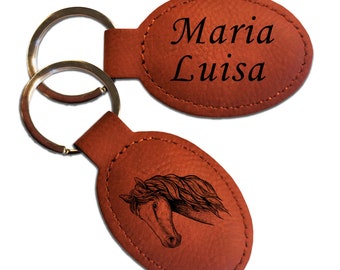 Keyring horse with engraving personalized with motif and name desired text imitation leather rider horse lover riding girl gift
