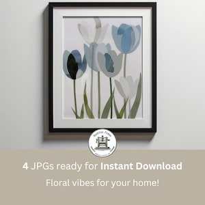 Tulips Printable Art | Baby Blue Floral Nursery Wall Art | Tulips | Botanical Girls Art | Spring Boho | Digital Art Set