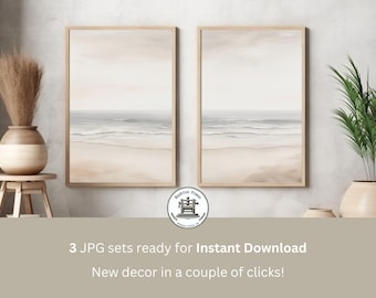 Greige Beach Watercolor Set of 2 | Neutral Landscape Abstract Print | Beige Watercolor Seascape | Printable Wall Art | Bedroom Decor