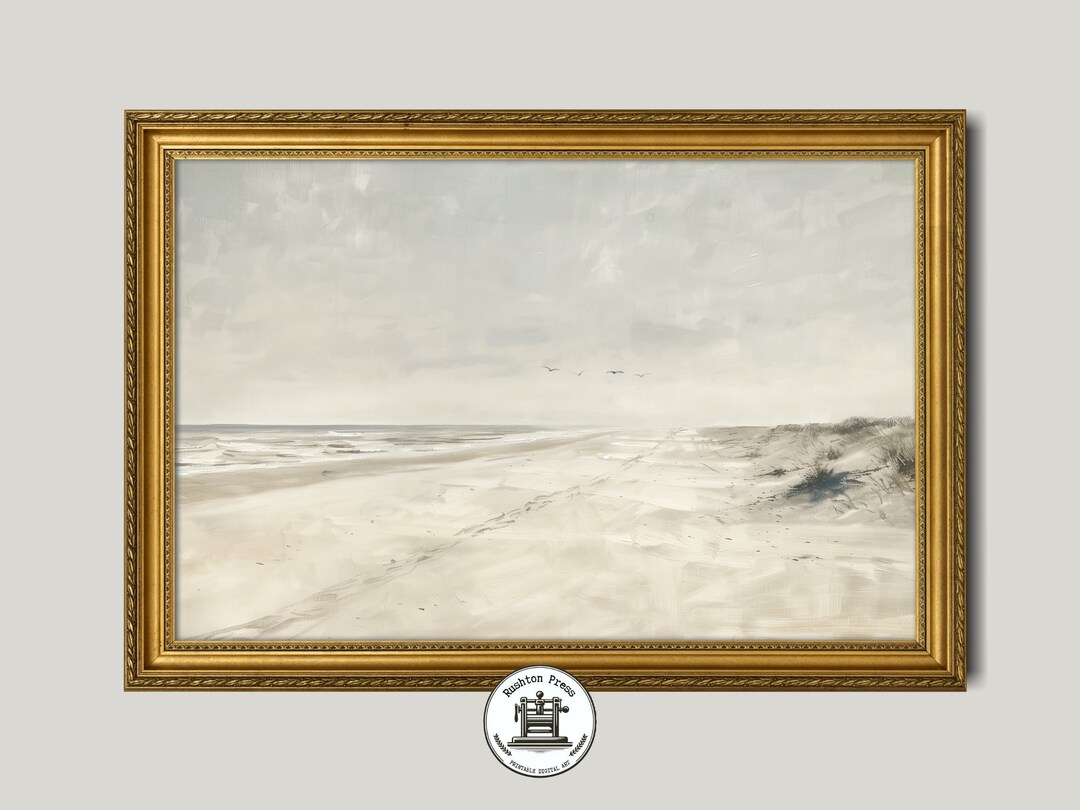 Vintage Neutral Beach Art Soft Coastal Landscape, Summer Printable