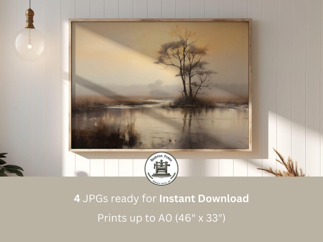 Neutral Lakeside Forest Painting, Moody & Atmospheric, Japandi Art, Abstract Landscape, Living Room Decor, Large, Japanese, A0 Print - Etsy Japan
