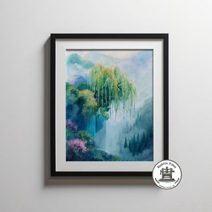 Japanese Weeping Willow Painting | Japandi Art Print | Wabi Sabi Artwork | Manga Inspired | Printable Digital Download