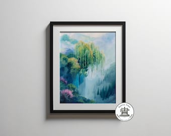 Japanese Weeping Willow Tree Art Print: Japandi Wabi Sabi Style (Digital Download)