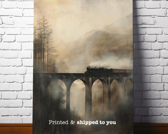 Glenfinnan Viaduct Print: Vintage Scottish Steam Train Art