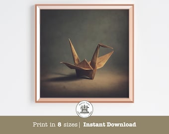 Origami Crane Print: Japandi Boho Zen Wall Art (Digital Download, Square Sizes 5-36in)