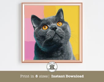 British Shorthair Cat Art Print: Colorful Pop Art Pet Portrait (Digital Download)