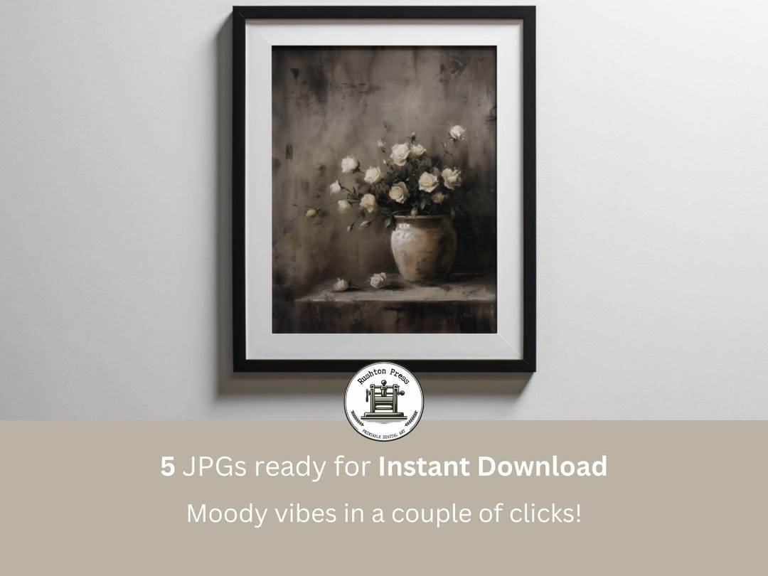 Vintage Rose Still Life Painting: Moody Floral Printable Art (digital ...