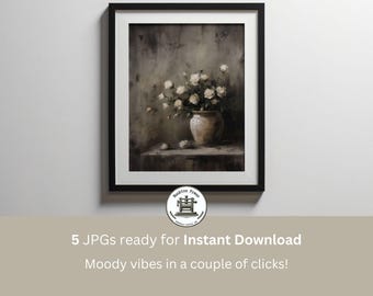 Vintage Rose Still Life Painting: Moody Floral Printable Art (Digital Download)