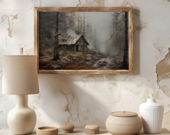 Mountain Painting - Rustic Cabin | Landscape Art Print | Cabincore | Printable Digital Download