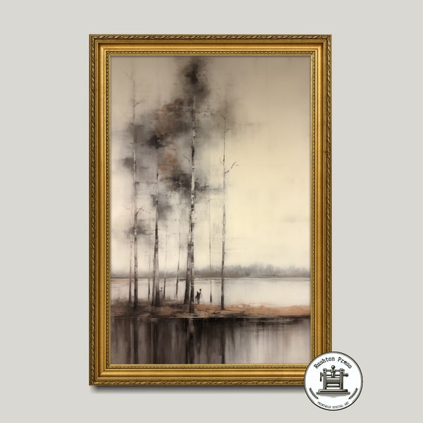 Vintage Lakeside Forest Painting | Landscape Art Print | Moody & Atmospheric | Printable Digital Download