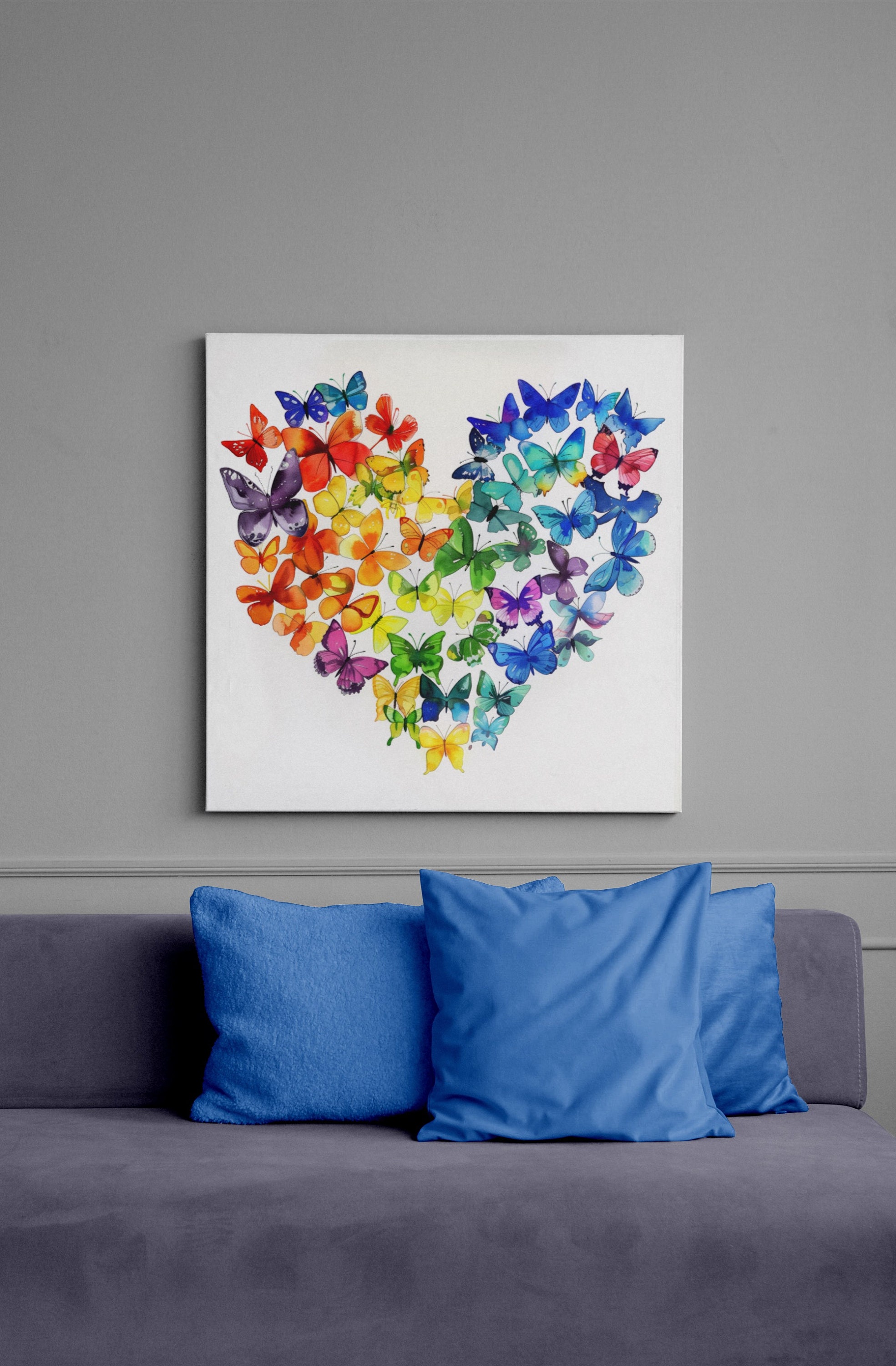 Watercolor Butterfly Hearts Wall Art Rainbow Heart Rainbow Nursery ...