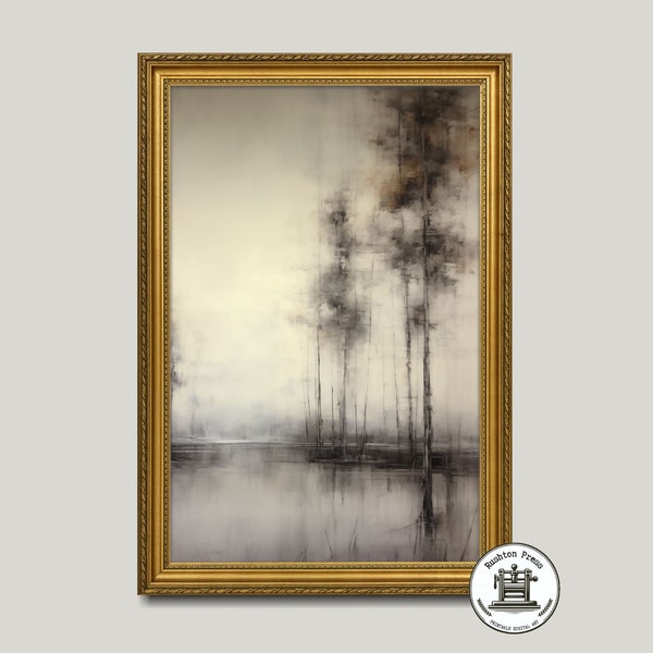 Vintage Lakeside Forest Painting | Landscape Art Print | Moody & Atmospheric | Printable Digital Download