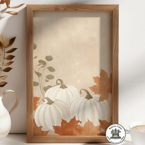 Pintura de calabaza neutra / Decoración de otoño beige / Impresión de otoño moderna / Decoración de Halloween de Acción de Gracias / Póster de otoño / Arte de calabaza imprimible