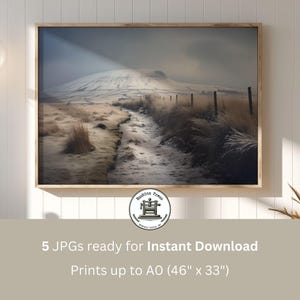 Neutral Pendle in the Snow Painting, Lancashire, Winter Living Room Decor, Ribble Valley Northern Printable Digital Download