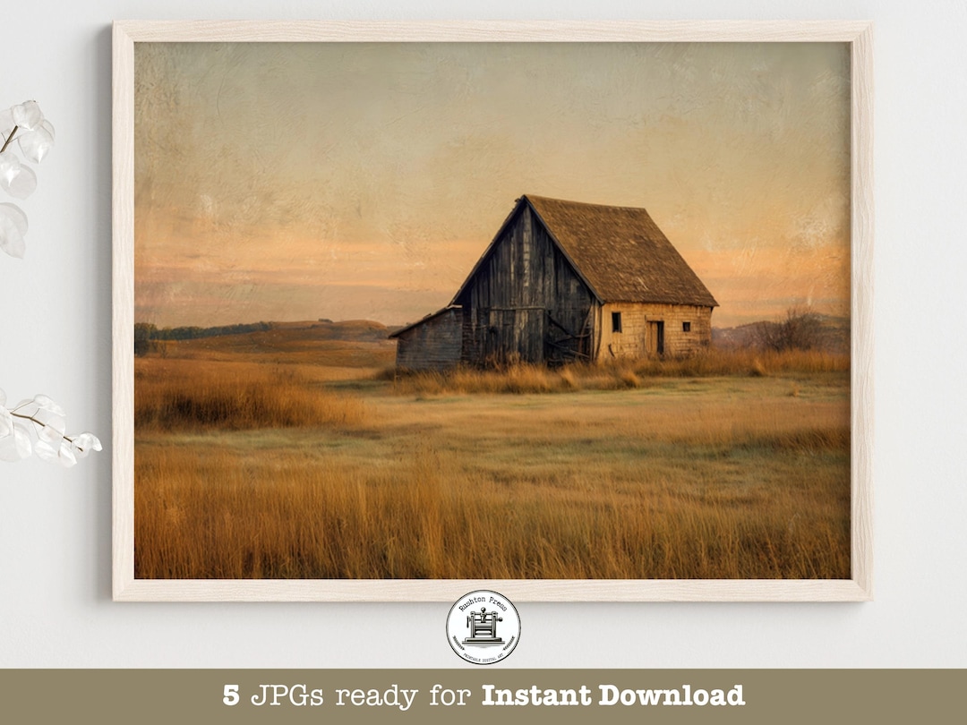 Retro Rustic Graphics Rustic Barn Landscape Print: Vintage Heartland Americana Farmhouse ...