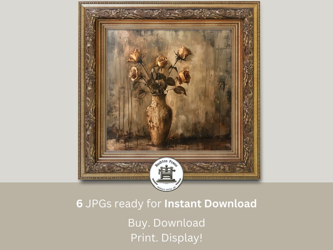 Vintage Rose Still Life Painting: Moody Floral Art (digital Printable ...