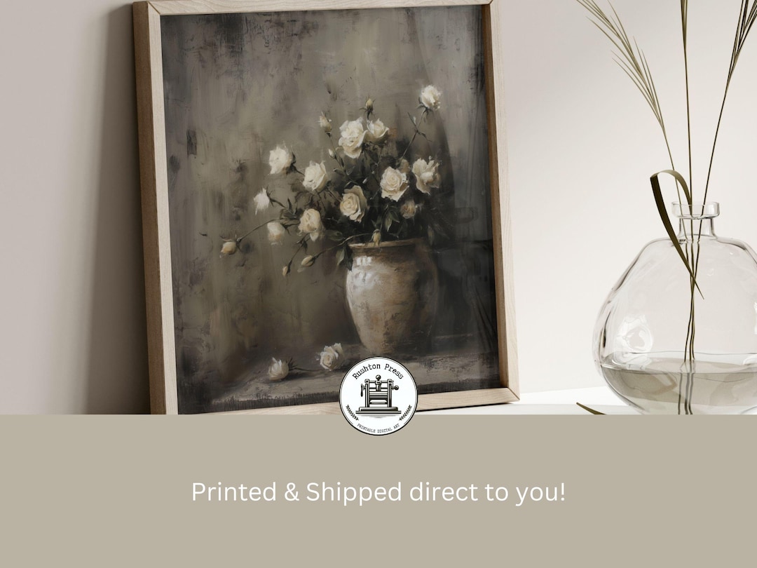 Vintage Rose Still Life Print: Moody Floral Square Oil Painting - Etsy