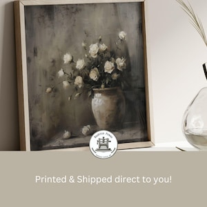 Dipinto Moody Roses / Stampa Vintage Square Flower Still Life / Dipinto a olio floreale di rose / Poster di carta opaca di alta qualità