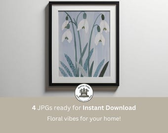 Snowdrops Floral Print: Baby Blue Nursery Botanical Art (Digital Art Set)