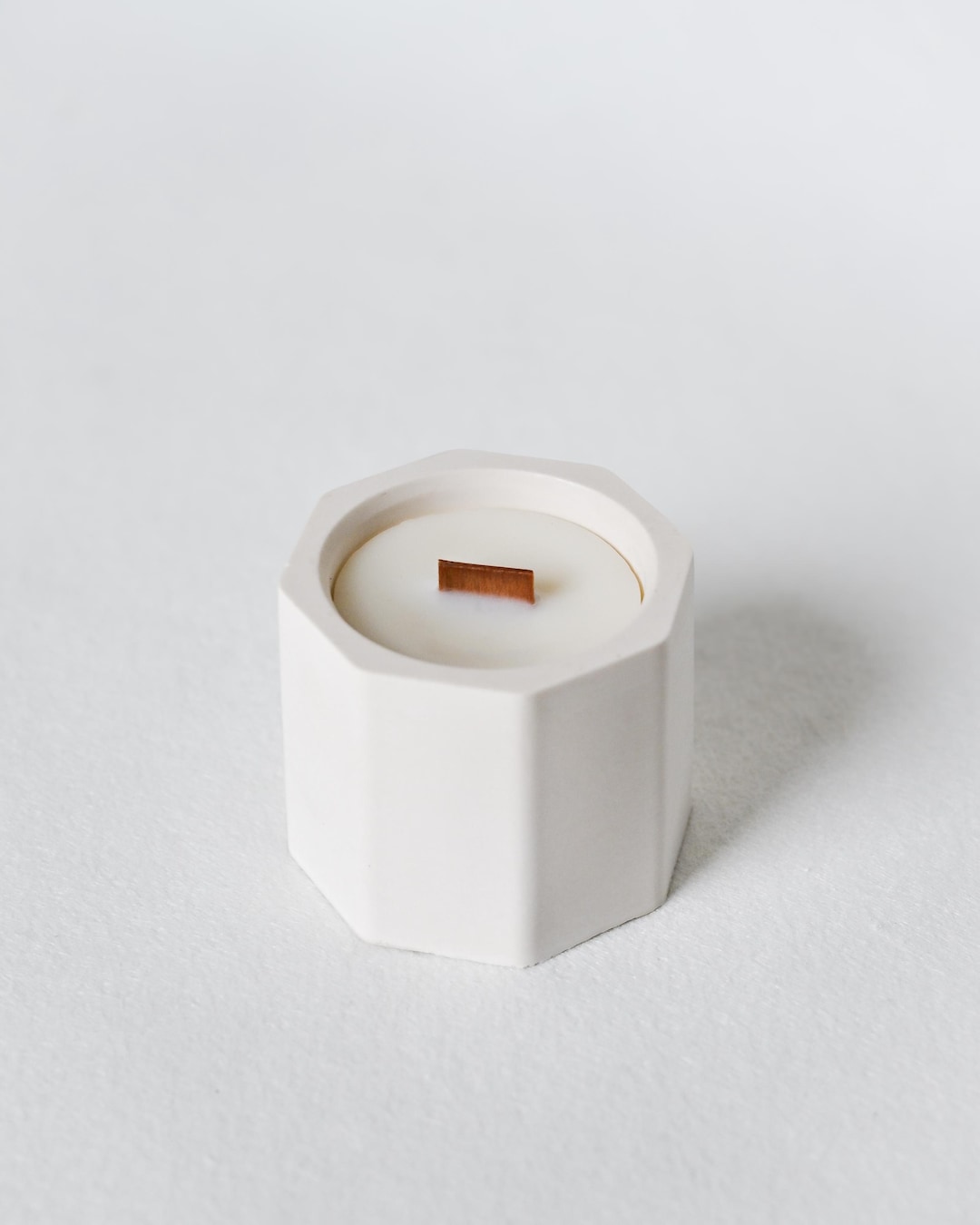 Handmade Soy Candle in White Gypsum Jar: Wooden Wick, Minimalist Gift ...
