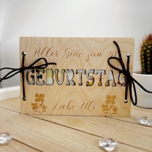 Personalized wooden money gift card – for retirement, wedding or birthday – engraving with name or saying