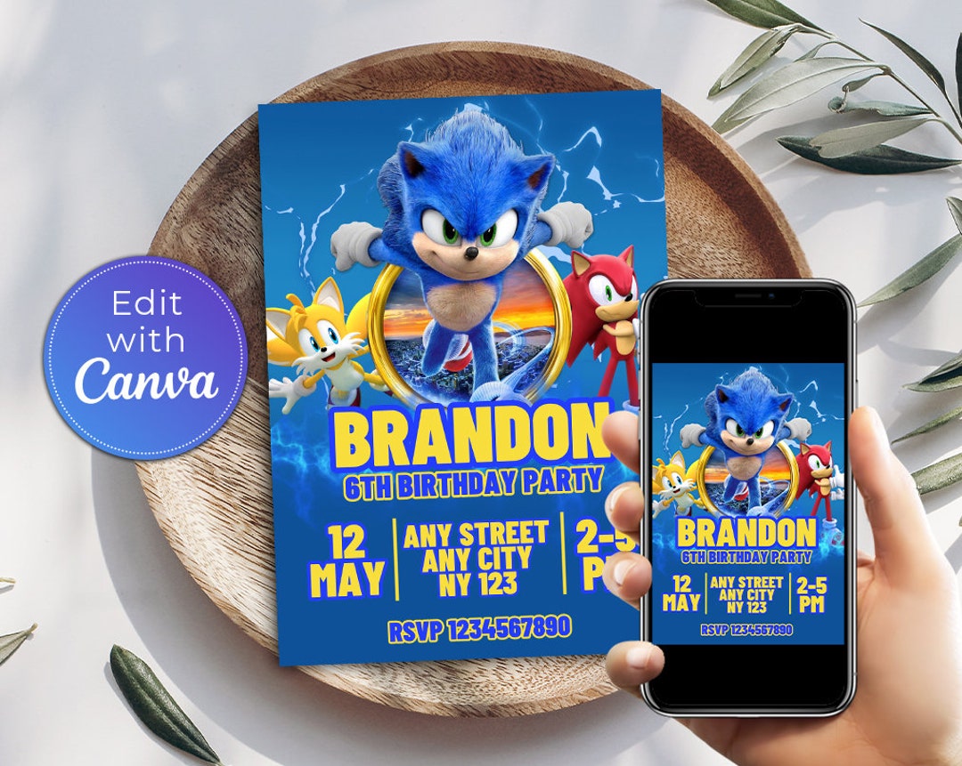 Sonic the Hedgehog Birthday Invitation Sonic, Knuckle and Tails ...