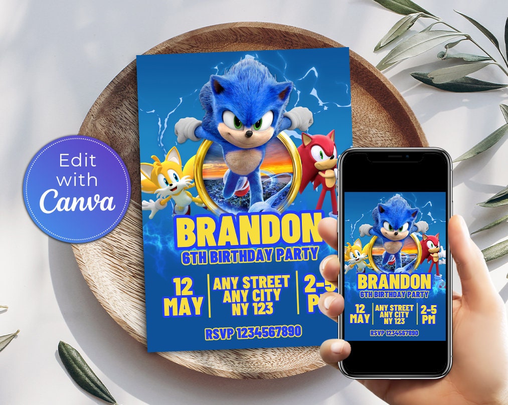 Sonic the Hedgehog Birthday Invitation Sonic, Knuckle and Tails ...