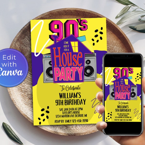 90's House Party Birthday Invitation | Hip Hop Party Invitation | Instant Download | DIGITAL Editable Printable Invite