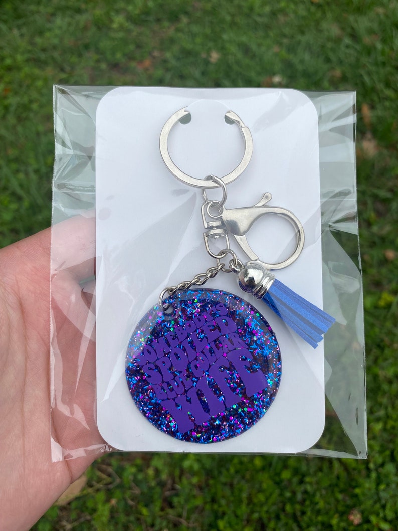 Somebodys spoiled blue collar wife Keychain Blue Tassel