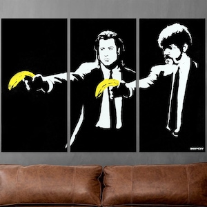 Banksy Pulp Fiction Canvas Wall Art Print | Large Art Prints | Trendy Wall Decor for Living Room, Office, Bedroom, Apartment Decor