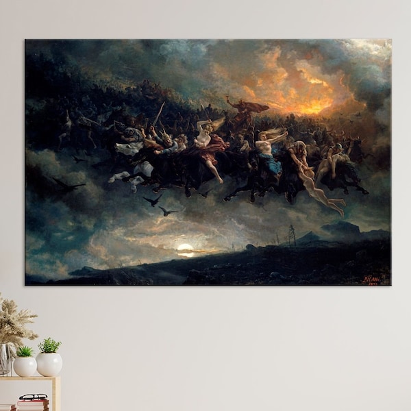 The Wild Hunt of Odin by Peter Nicolai Arbo print on canvas Victorian decor Large room decor War wall art Mythological scene Free shipping