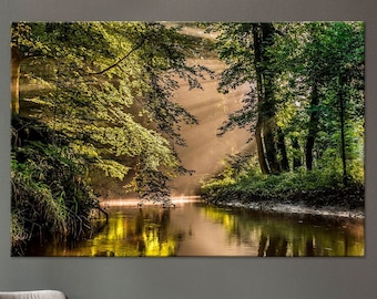 River Forest Canvas Print: Sage Green Nature Wall Art