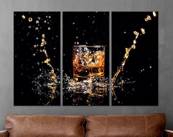 Glass of Whiskey print on canvas Bar decor Man cave decor Bourbon wall art set Alcohol theme Wine cellar decor Large wall art Free shipping