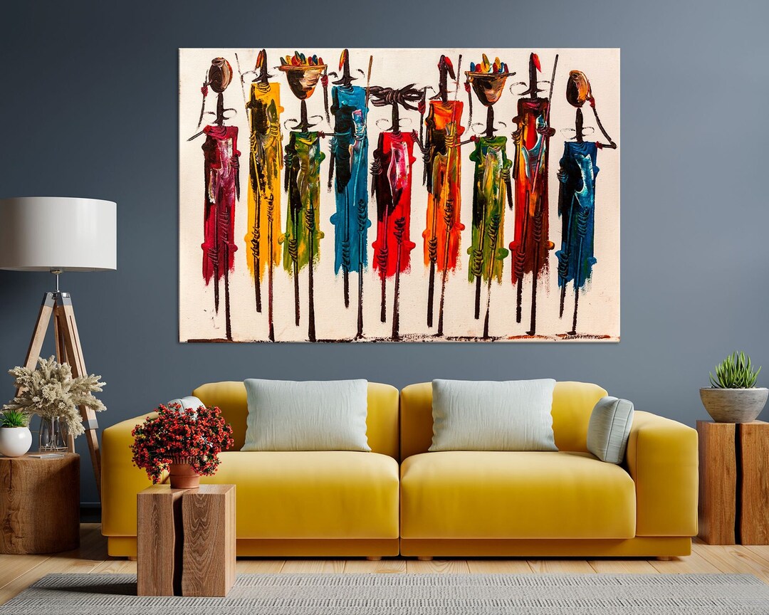 African Wall Art Masai Painting Print on Canvas Room Decor Colorful Wall Art Kenya Print ...