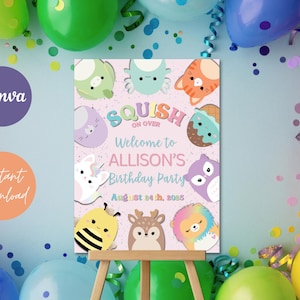 Squishmallow Birthday Welcome Sign: Editable Party Template (Instant Download)