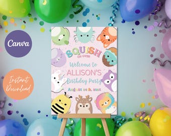 Squishmallow Birthday Welcome Sign: Editable Party Template (Instant Download)
