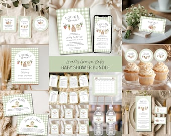 Plantillas para baby shower de productos locales: Invitación con temática de tendedero (descarga digital)