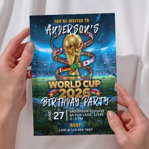 Invitación de cumpleaños con motivo del Mundial / Invitación electrónica para fiesta de fútbol (Plantilla de Canva, descarga instantánea) imagen 7