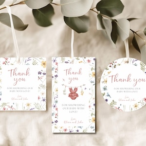 Editable A Little Wildflower Baby Shower Thank You Tags Bundle, Baby in Bloom Favor Tags, Spring Flowers Baby Shower Favor Tags