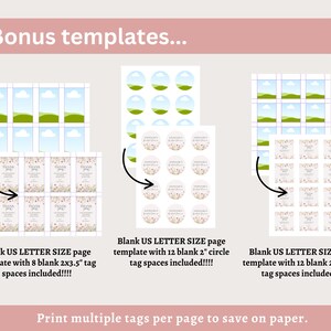 K&ouml;nnte beinhalten: Grafik mit drei Bonusvorlagen zum Drucken von Etiketten. Die Vorlagen umfassen eine Seite mit acht Etiketten von 5,08 cm x 8,89 cm, eine Seite mit zw&ouml;lf runden Etiketten von 5,08 cm und eine Seite mit zw&ouml;lf quadratischen Etiketten von 5,08 cm. Der Text lautet: "Drucken Sie mehrere Etiketten pro Seite, um Papier zu sparen."
