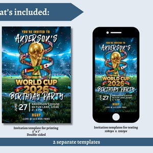 Invitación de cumpleaños con motivo del Mundial / Invitación electrónica para fiesta de fútbol (Plantilla de Canva, descarga instantánea) imagen 3