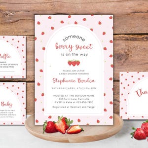 Berry Sweet Baby Shower Bundle, EDITABLE Strawberry Baby Shower Bundle, Blush Berry Sweet, Girl Baby Shower, Books for Baby, Diaper Raffle