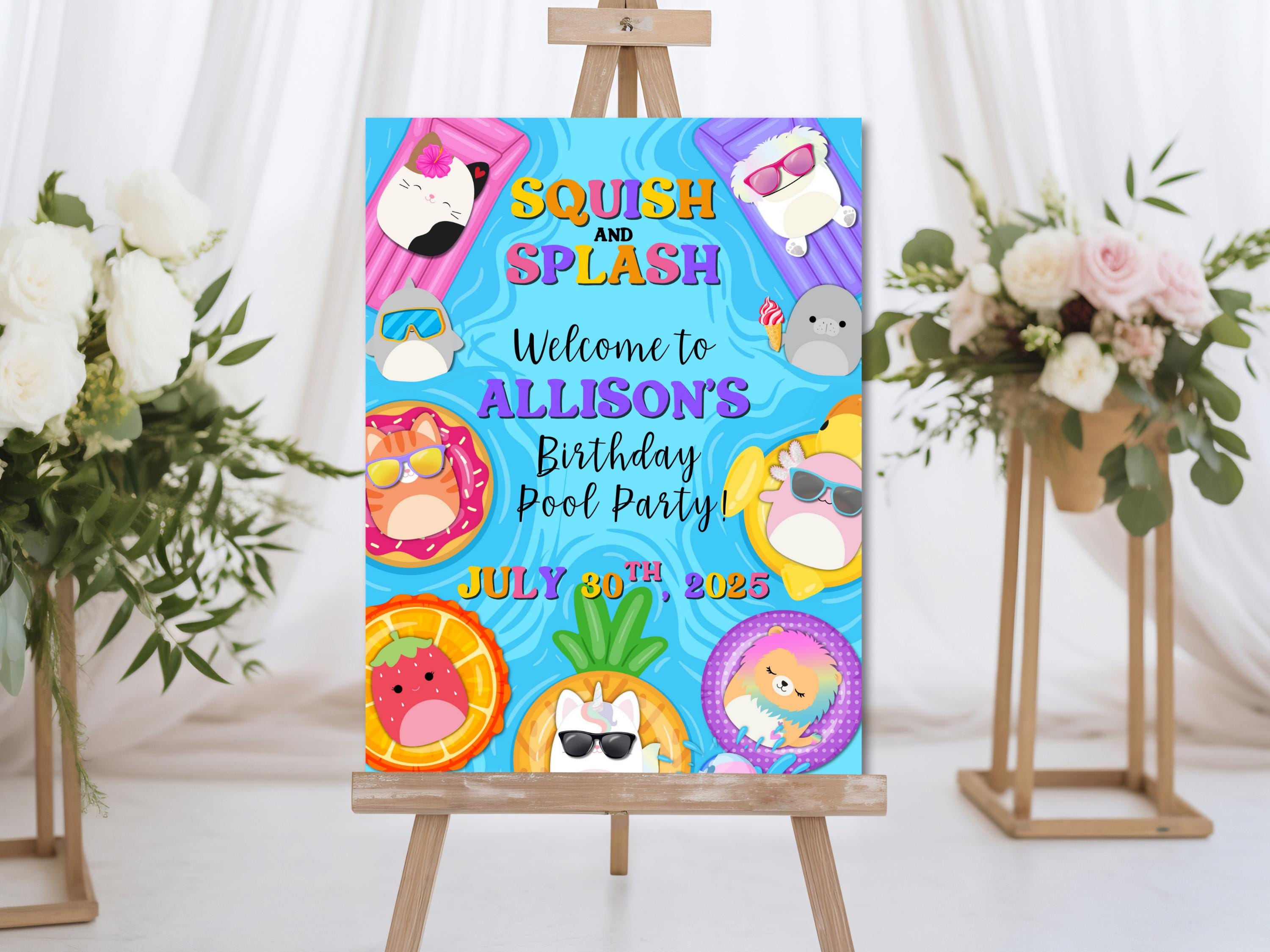 Squishmallow Pool Party Welcome Sign: Editable Birthday Template ...